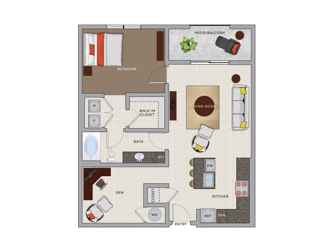 A4eD floor plan, 1 Bedroom, 1 Bathroom, Den/Office at AMLI 8800 apartments