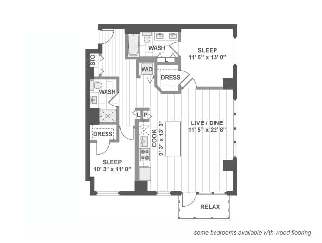 C610 floor plan, 2 Bedroom, 2 Bathroom at AMLI Lofts apartments