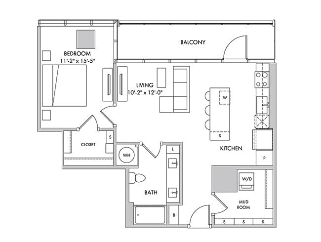 A4 floor plan, 1 Bedroom, 1 Bathroom at AMLI Fountain Place apartments