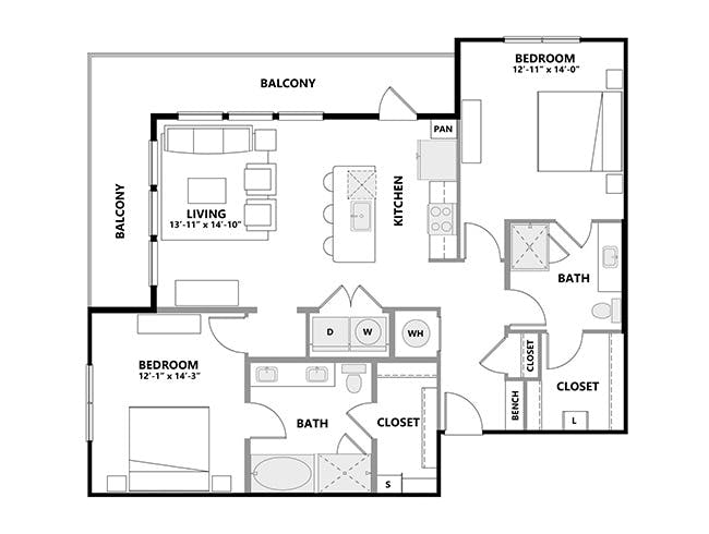 C6b floor plan, 2 Bedroom, 2 Bathroom at AMLI Addison apartments