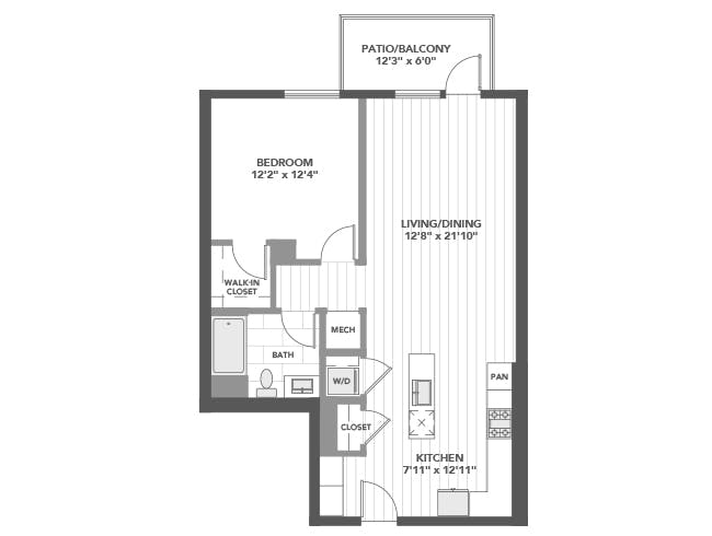 A4c floor plan, 1 Bedroom, 1 Bathroom at AMLI Old Pasadena apartments
