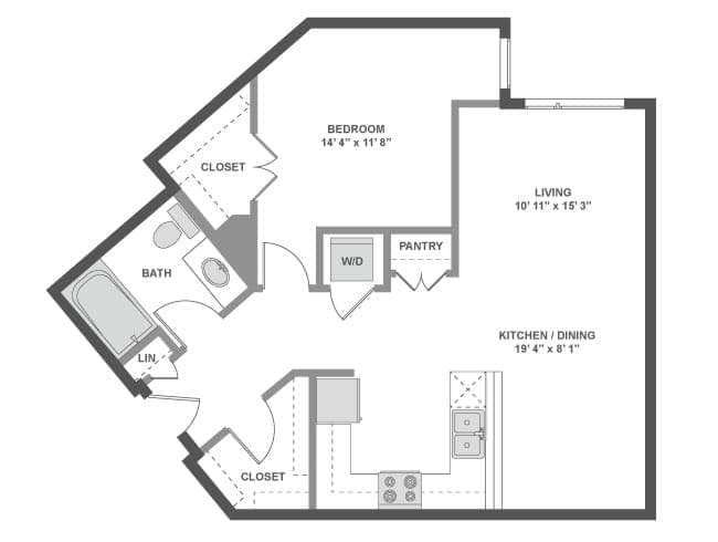 A3f floor plan, 1 Bedroom, 1 Bathroom at AMLI South Lake Union apartments
