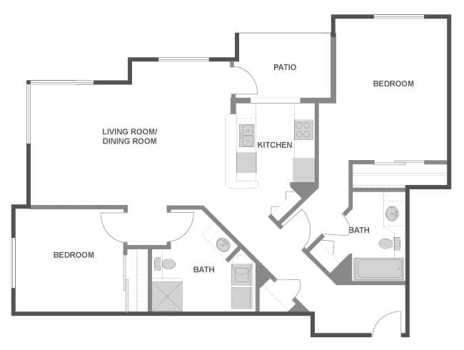 C5 floor plan, 2 Bedroom, 2 Bathroom at AMLI Bellevue Park apartments