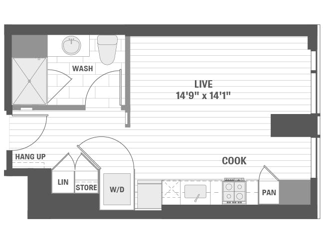 E1a floor plan, Studio, 1 Bathroom at AMLI 808 apartments
