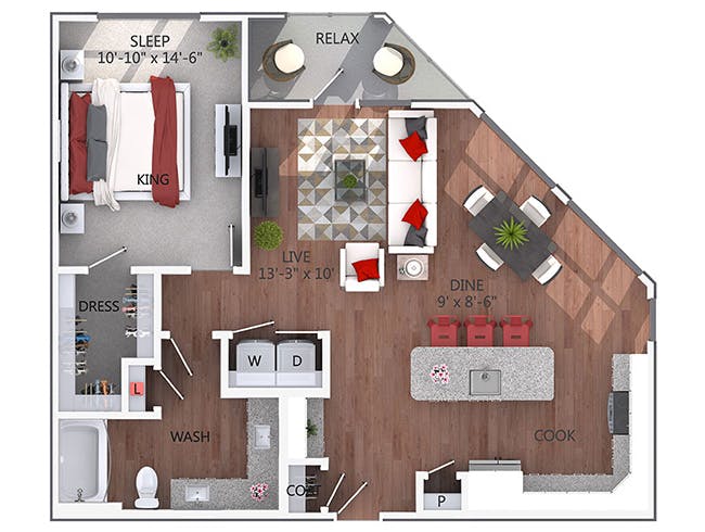 A4a floor plan, 1 Bedroom, 1 Bathroom at AMLI Denargo Market apartments