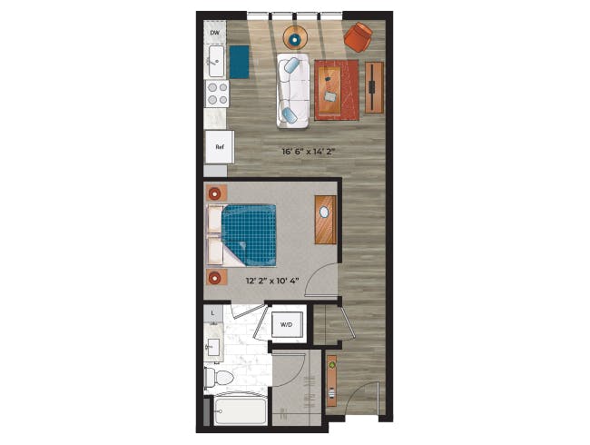 A2bNW floor plan, 1 Bedroom, 1 Bathroom at AMLI at Uptown apartments