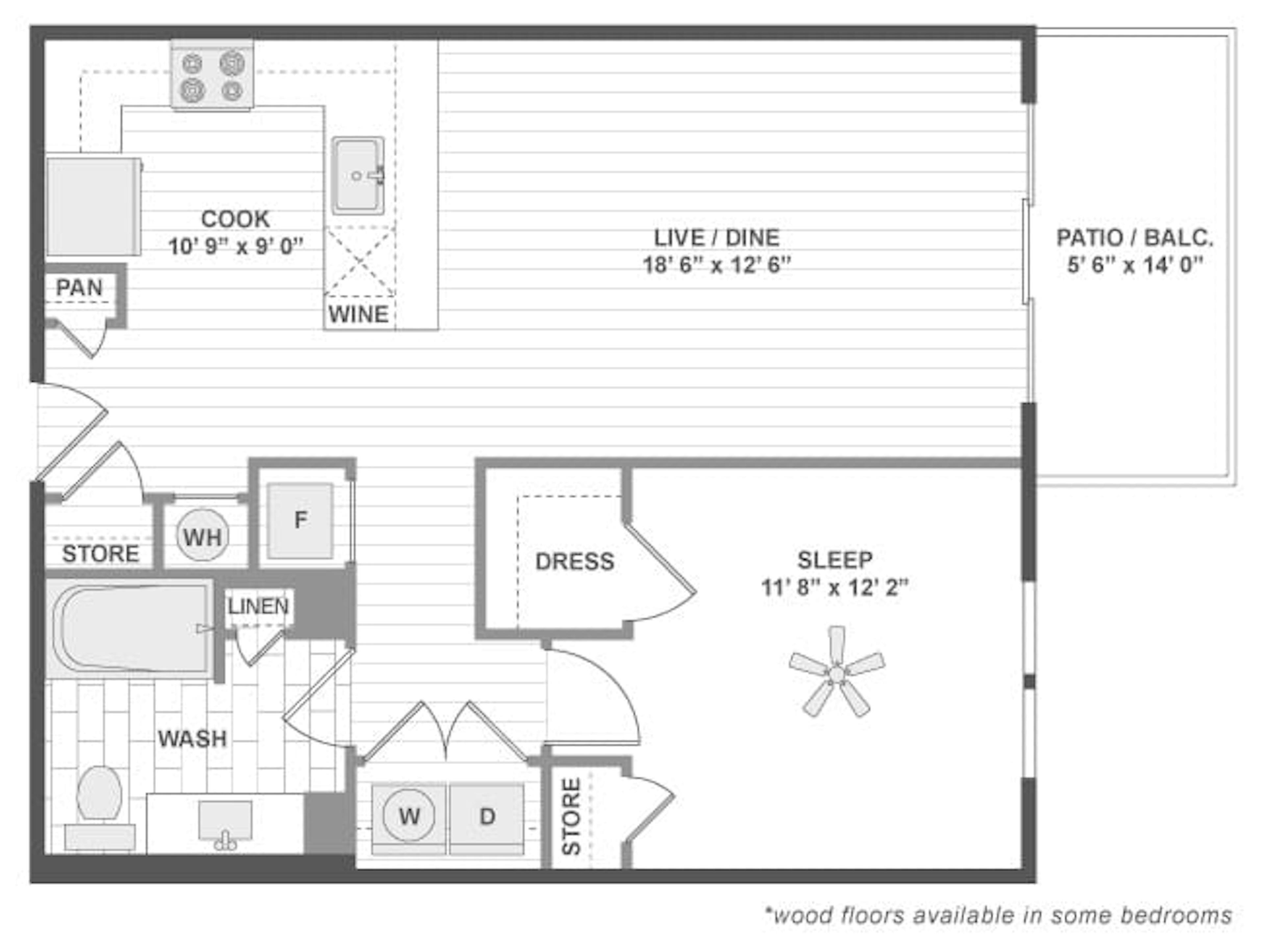 A4a floor plan, 1 Bedroom, 1 Bathroom at AMLI Deerfield apartments