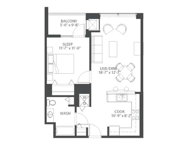 Mod floor plan, 1 Bedroom, 1 Bathroom at AMLI 900 apartments