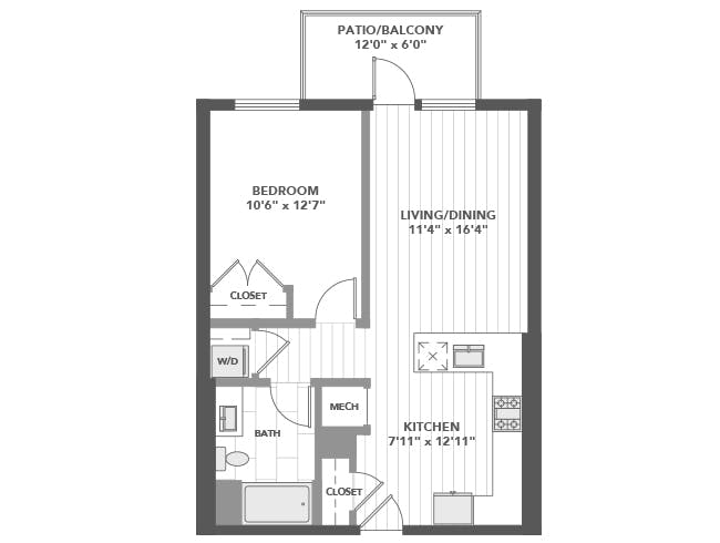 A3 floor plan, 1 Bedroom, 1 Bathroom at AMLI Old Pasadena apartments
