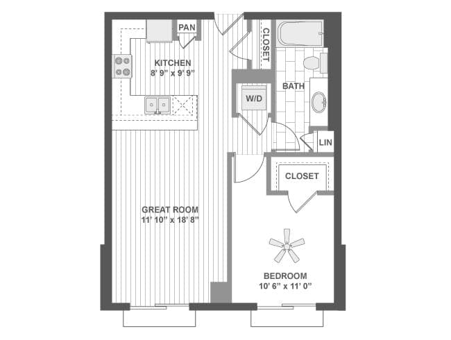A310 floor plan, 1 Bedroom, 1 Bathroom at AMLI Evanston apartments
