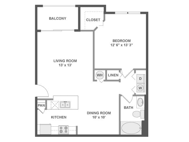 A4 floor plan, 1 Bedroom, 1 Bathroom at AMLI Toscana Place apartments