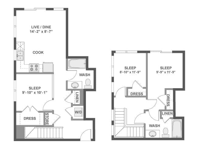 D1L floor plan, 3 Bedroom, 2 Bathroom, Loft at AMLI Wallingford apartments