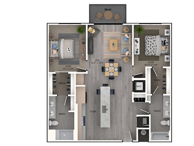 C5a floor plan, 2 Bedroom, 2 Bathroom at AMLI Broadway Park apartments