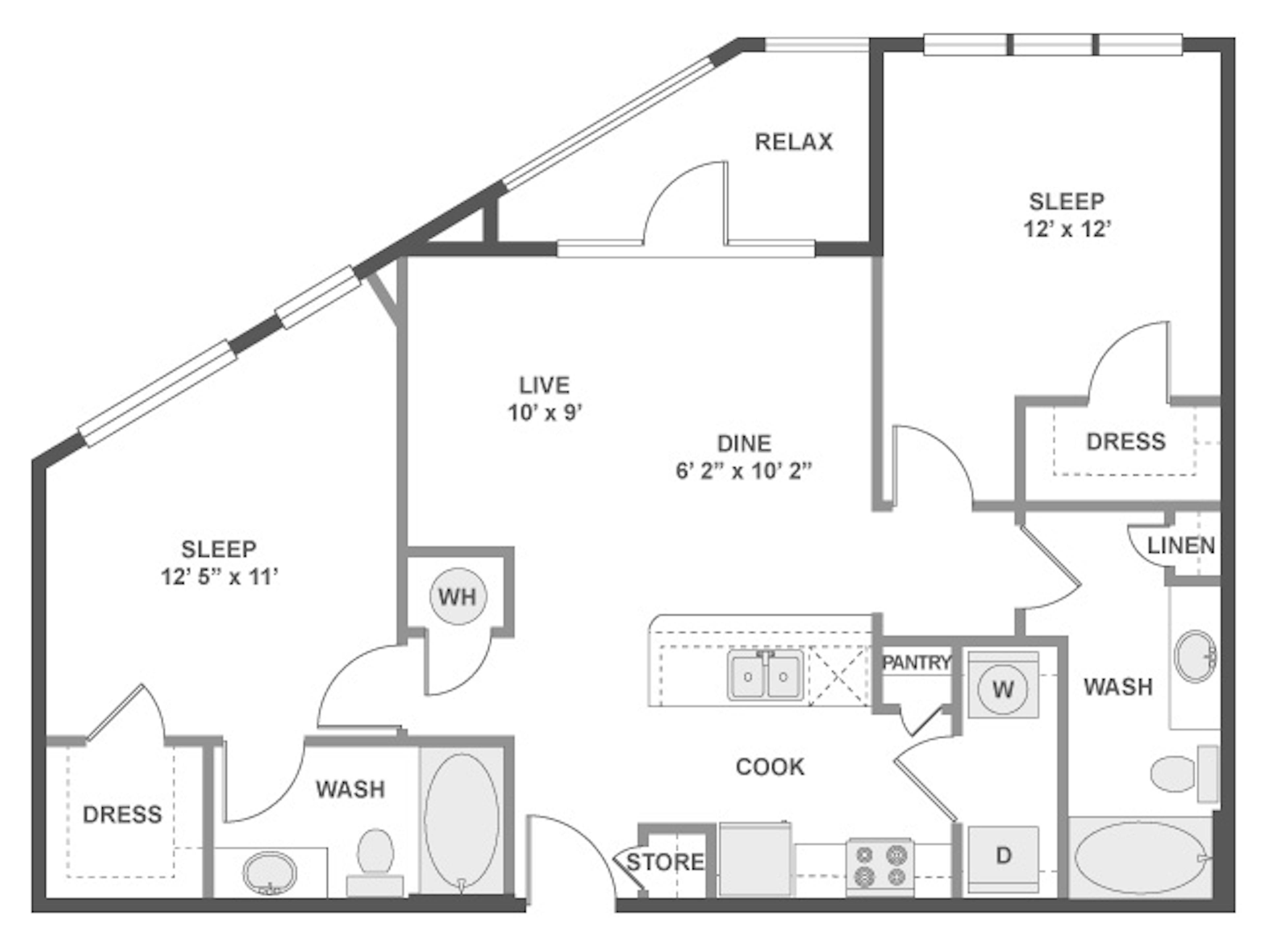 C4 floor plan, 2 Bedroom, 2 Bathroom at AMLI at Mueller apartments
