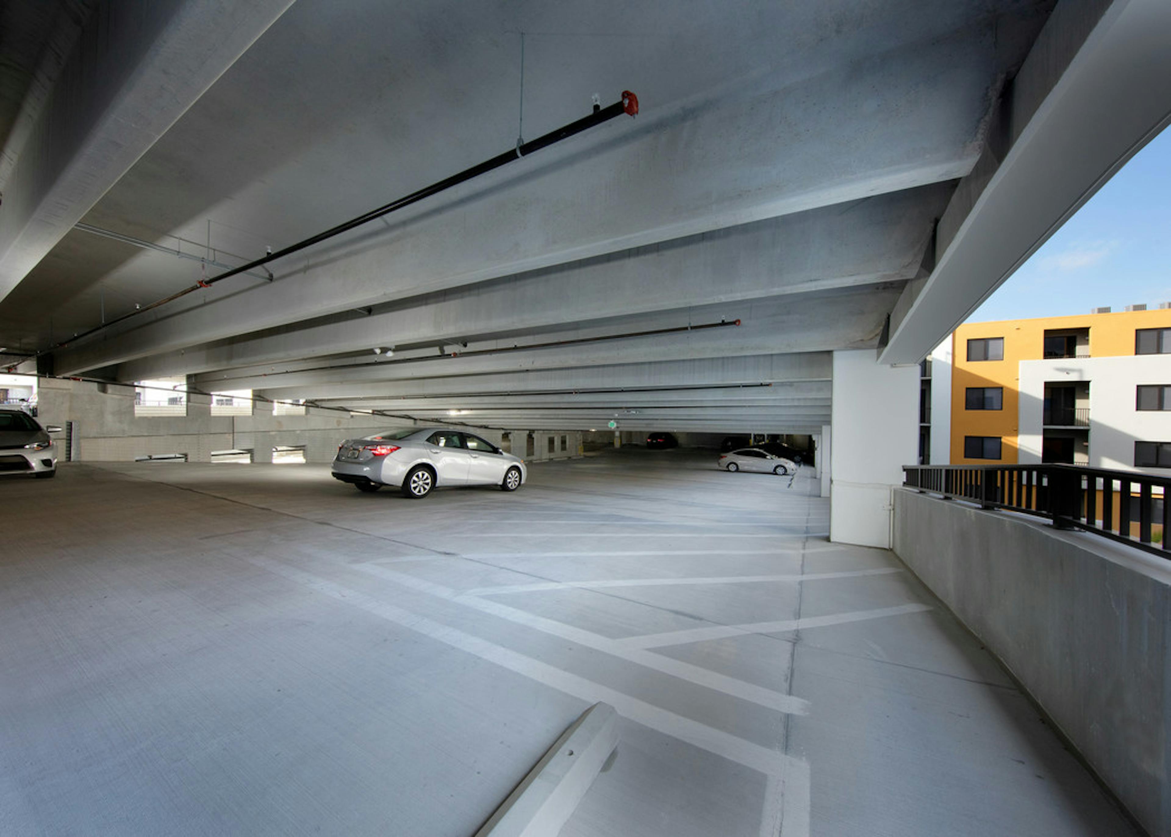 Interior view of the top level of the seven story parking garage at AMLI 8800