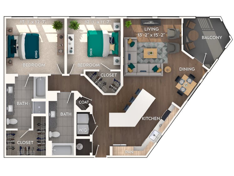 C6c floor plan, 2 Bedroom, 2 Bathroom at AMLI Flatiron apartments