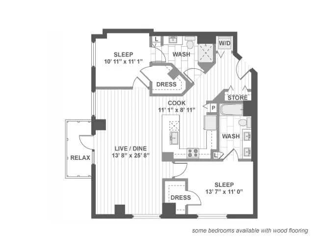 C600 floor plan, 2 Bedroom, 2 Bathroom at AMLI Lofts apartments