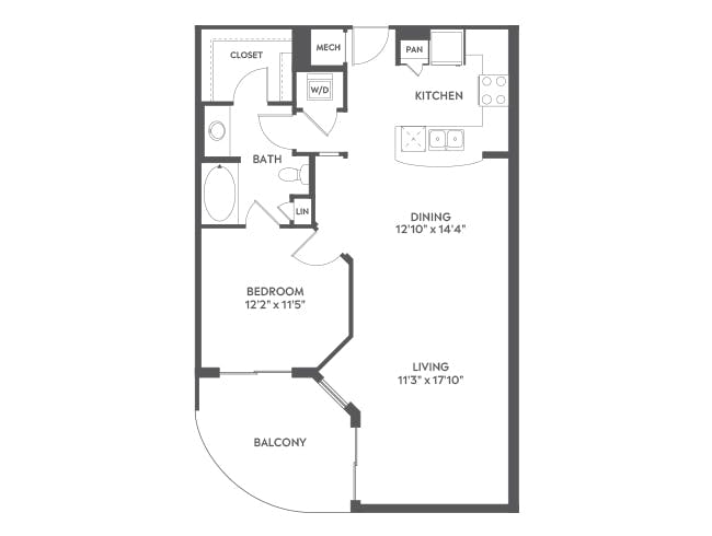 A5a floor plan, 1 Bedroom, 1 Bathroom at AMLI Joya apartments