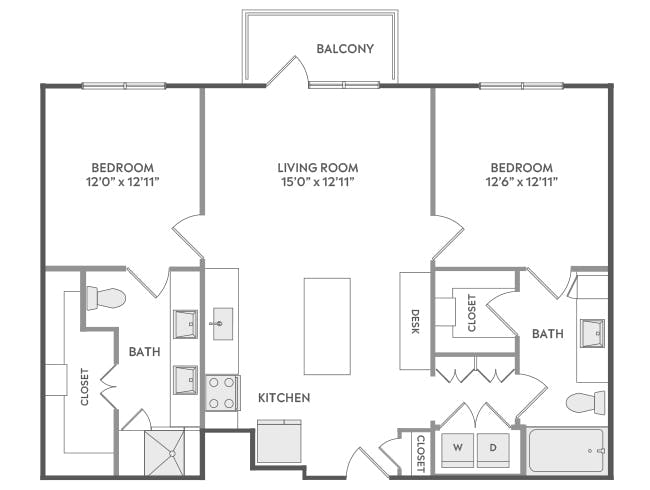 C5b floor plan, 2 Bedroom, 2 Bathroom at AMLI Lakeline apartments