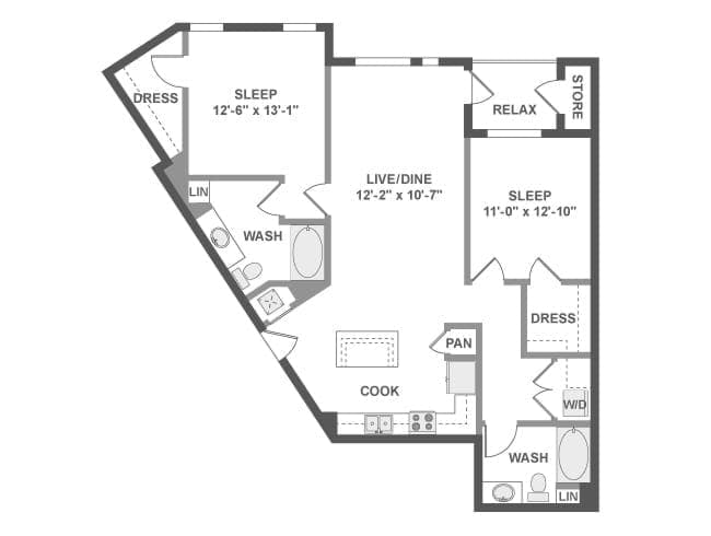 C6a floor plan, 2 Bedroom, 2 Bathroom at AMLI Uptown Orange apartments