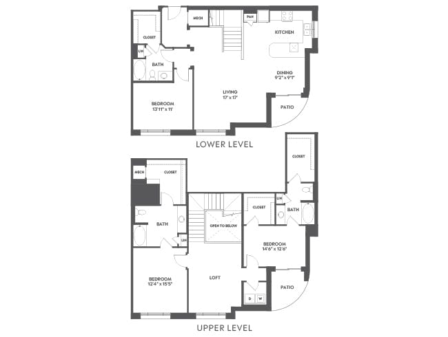 D14T floor plan, 3 Bedroom, 3 Bathroom, Loft at AMLI Joya apartments