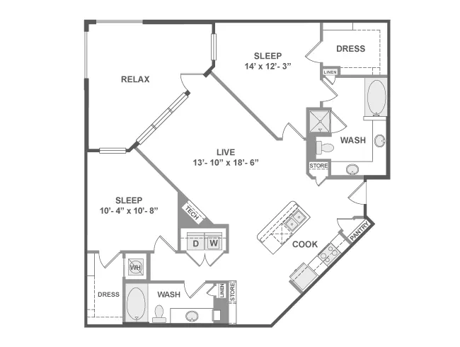 C6a floor plan, 2 Bedroom, 2 Bathroom at AMLI on Aldrich apartments