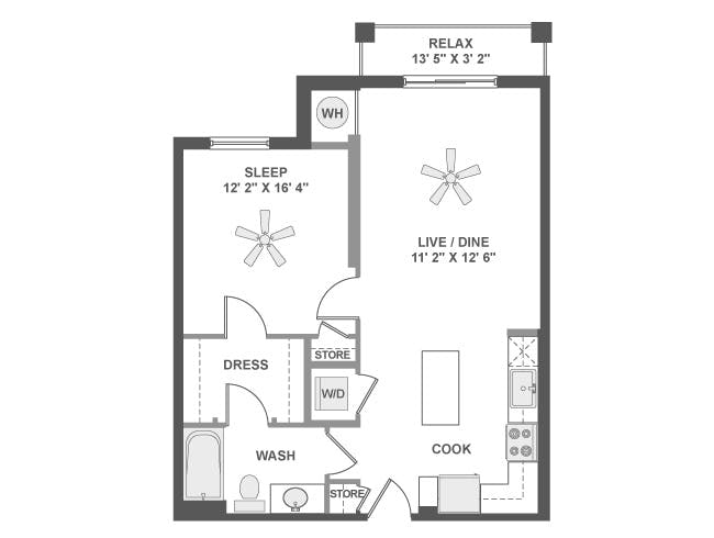 A2 floor plan, 1 Bedroom, 1 Bathroom at AMLI Dadeland apartments