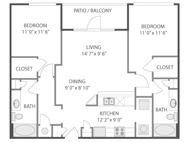 C4 floor plan, 2 Bedroom, 2 Bathroom at AMLI Quadrangle apartments