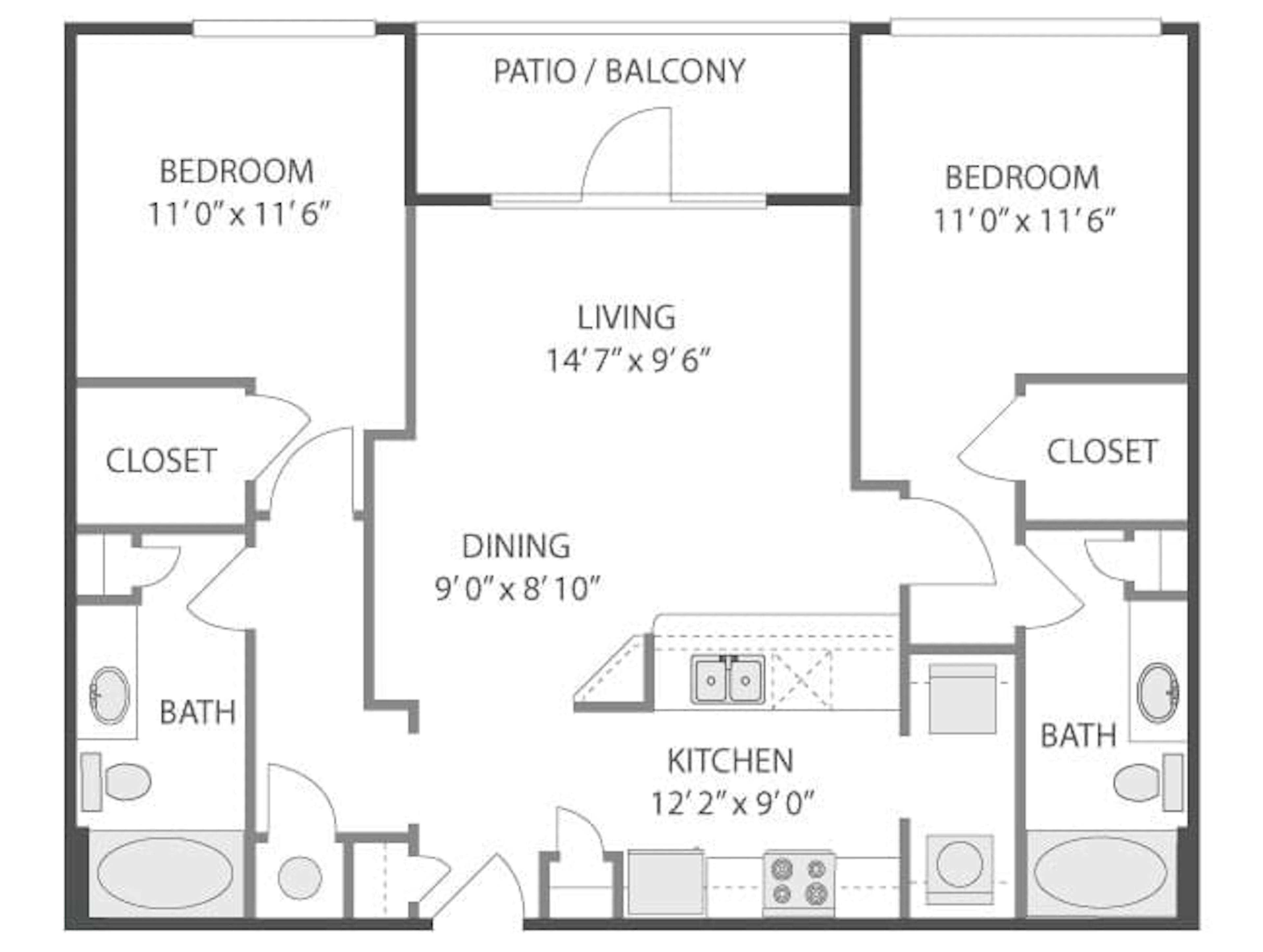 C4 floor plan, 2 Bedroom, 2 Bathroom at AMLI Quadrangle apartments