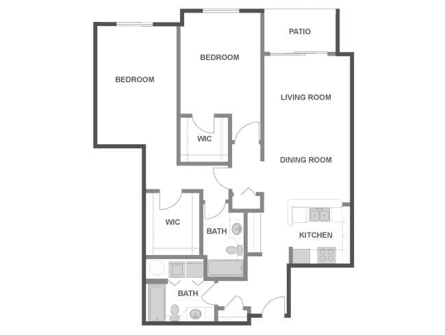 C6 floor plan, 2 Bedroom, 2 Bathroom at AMLI Bellevue Park apartments