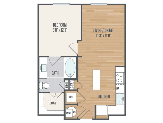 A2 floor plan, 1 Bedroom, 1 Bathroom at AMLI Grapevine apartments