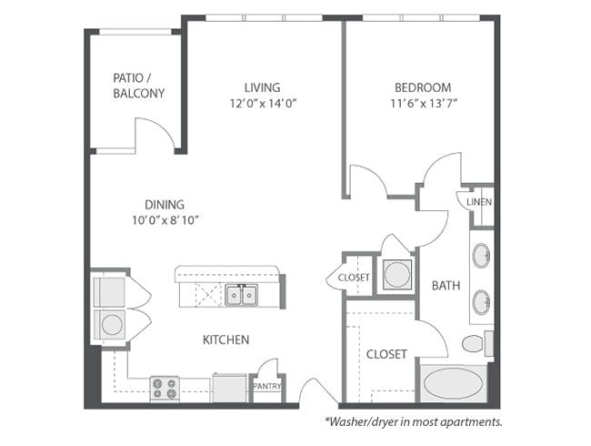 A4b floor plan, 1 Bedroom, 1 Bathroom at AMLI South Shore apartments