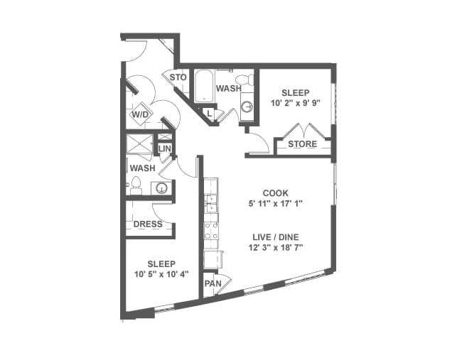 C4a floor plan, 2 Bedroom, 2 Bathroom at AMLI Mark24 apartments