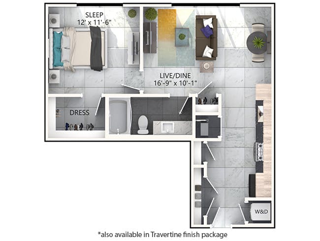 A2 floor plan, 1 Bedroom, 1 Bathroom at AMLI Midtown Miami apartments