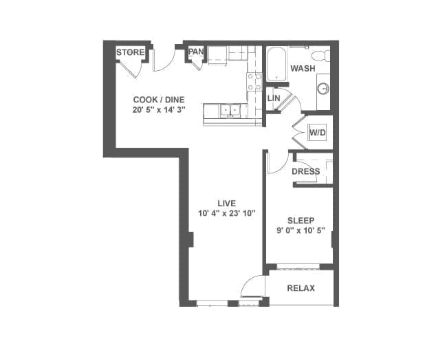 A4d floor plan, 1 Bedroom, 1 Bathroom at AMLI Mark24 apartments