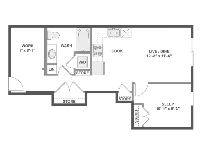 A2D floor plan, 1 Bedroom, 1 Bathroom, Office at AMLI Wallingford apartments