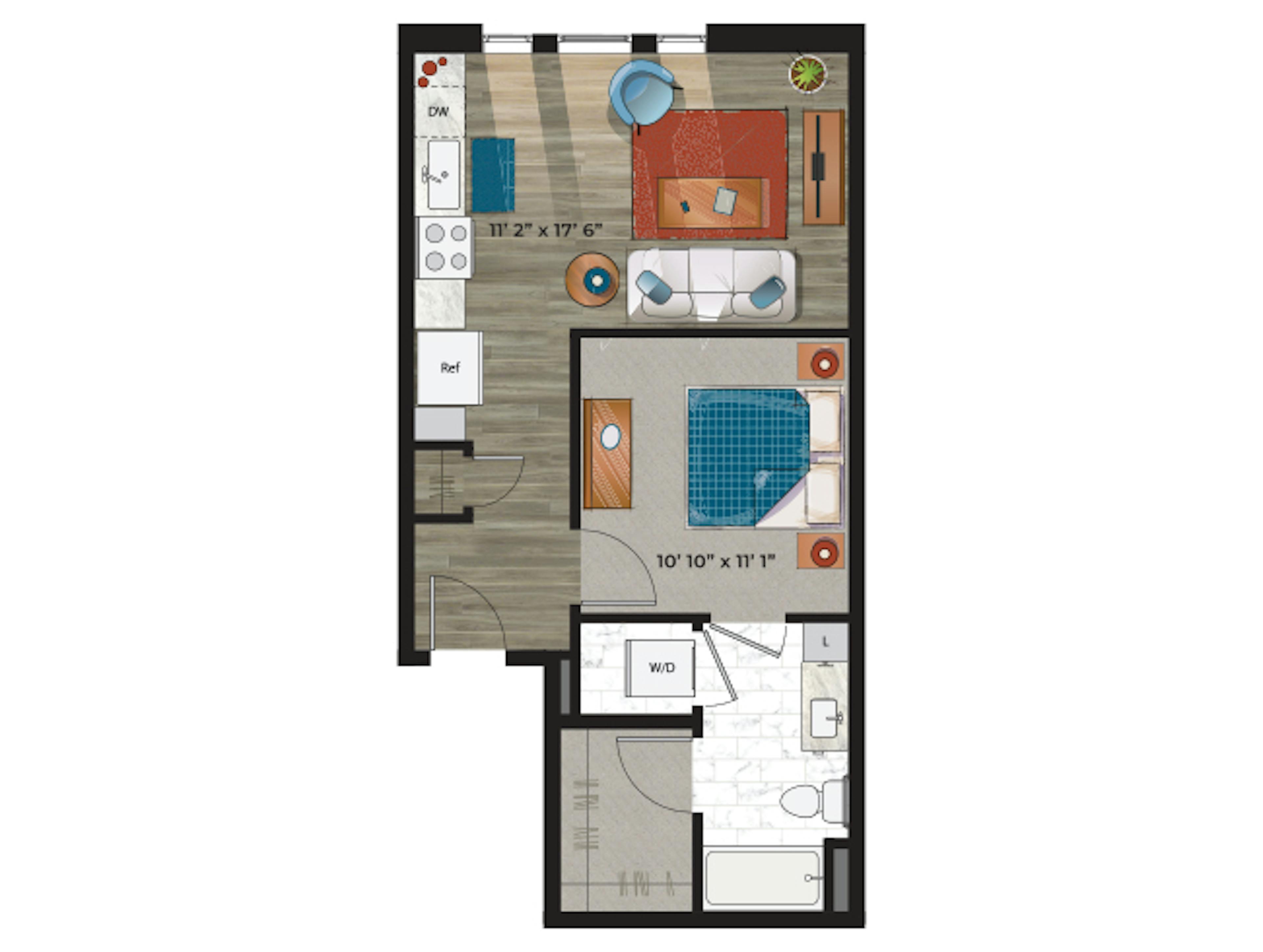 A1NW floor plan, 1 Bedroom, 1 Bathroom at AMLI at Uptown apartments