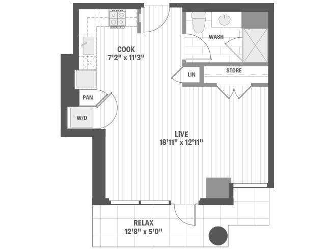 E3 floor plan, Studio, 1 Bathroom at AMLI 808 apartments