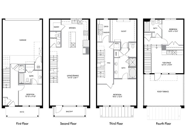 D14TX floor plan, 3 Bedroom, 3.5 Bathroom, Townhome at AMLI South Shore apartments