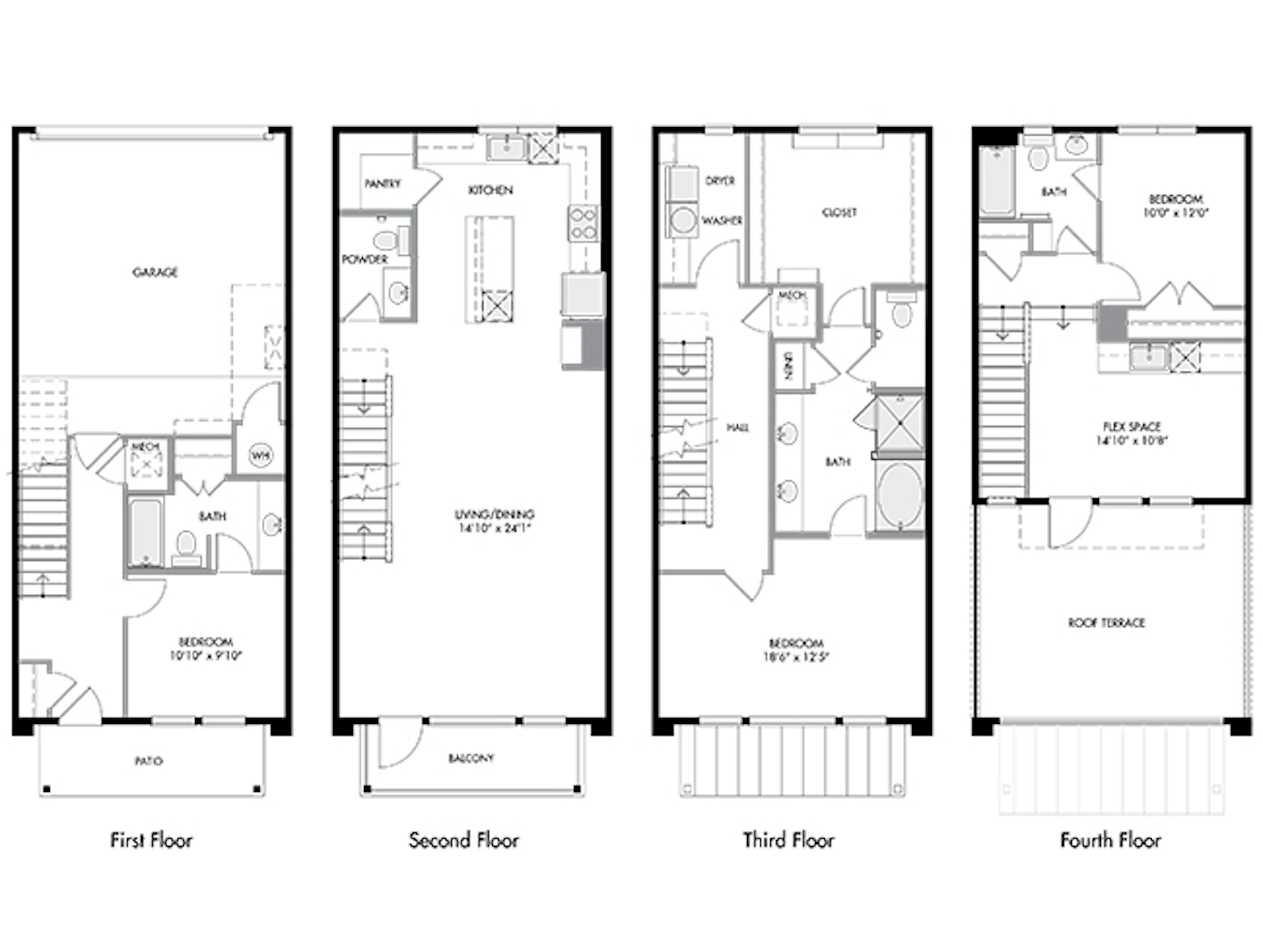 D14TX floor plan, 3 Bedroom, 3.5 Bathroom, Townhome at AMLI South Shore apartments