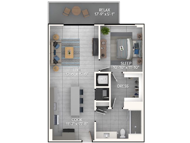 A3e floor plan, 1 Bedroom, 1 Bathroom at AMLI Wynwood apartments