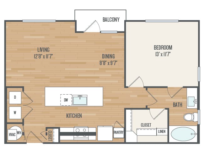 A3c floor plan, 1 Bedroom, 1 Bathroom at AMLI Grapevine apartments