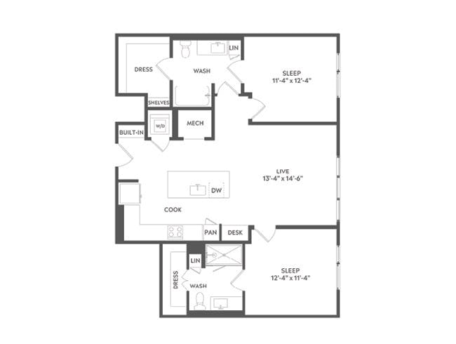 C4b floor plan, 2 Bedroom, 2 Bathroom at AMLI Art District apartments