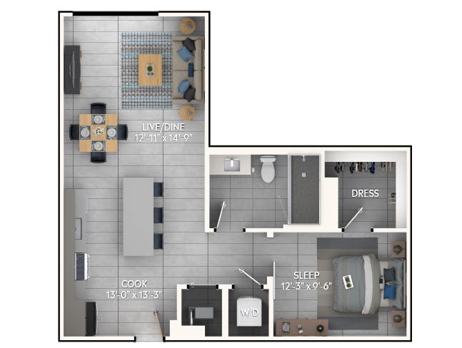 A3d floor plan, 1 Bedroom, 1 Bathroom at AMLI Wynwood apartments