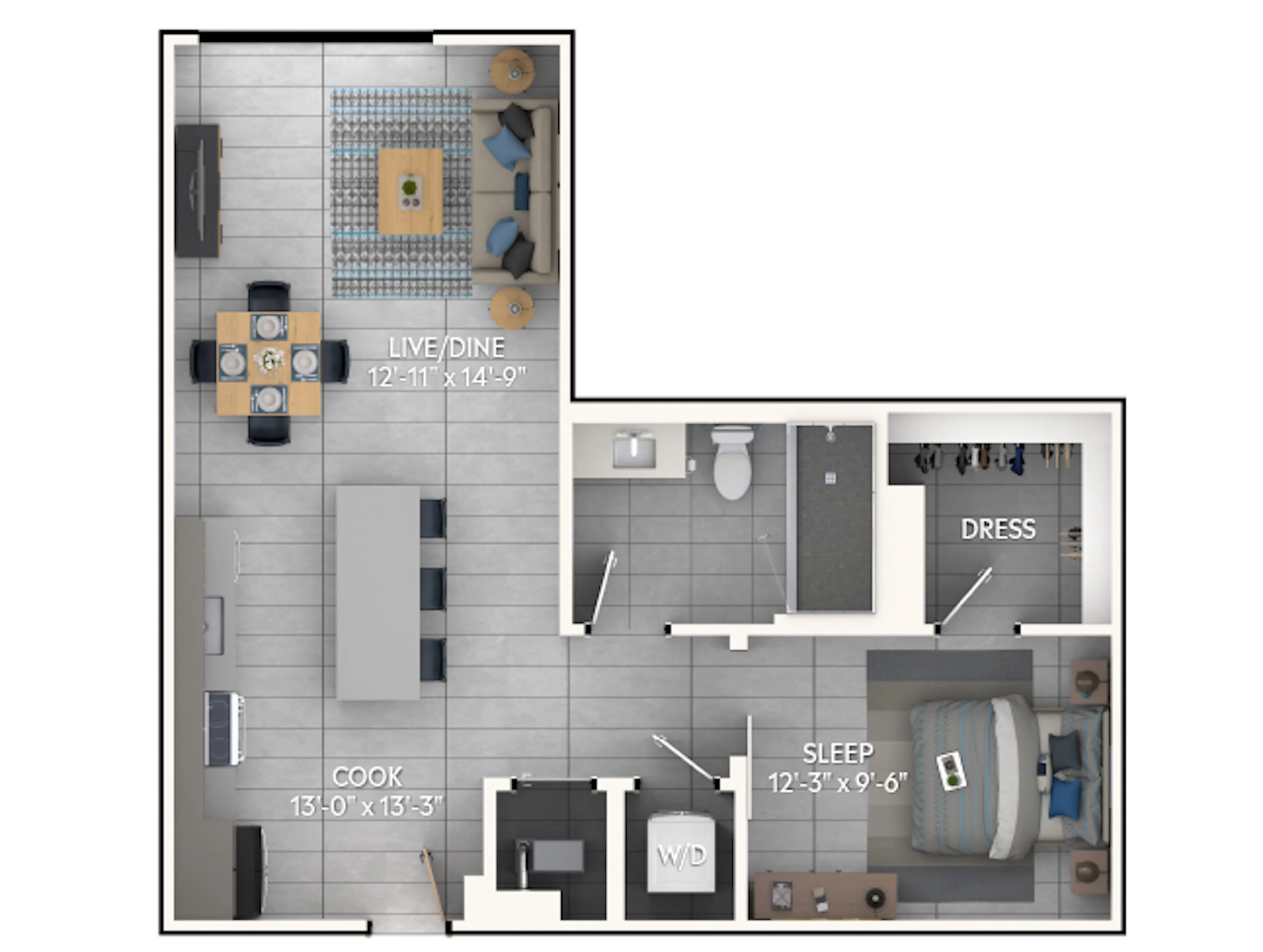 A3d floor plan, 1 Bedroom, 1 Bathroom at AMLI Wynwood apartments