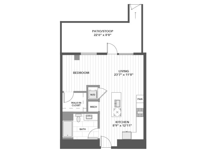 E2 floor plan, Studio, 1 Bathroom at AMLI Old Pasadena apartments