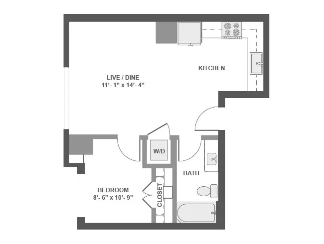 A1a floor plan, 1 Bedroom, 1 Bathroom at AMLI Arc apartments
