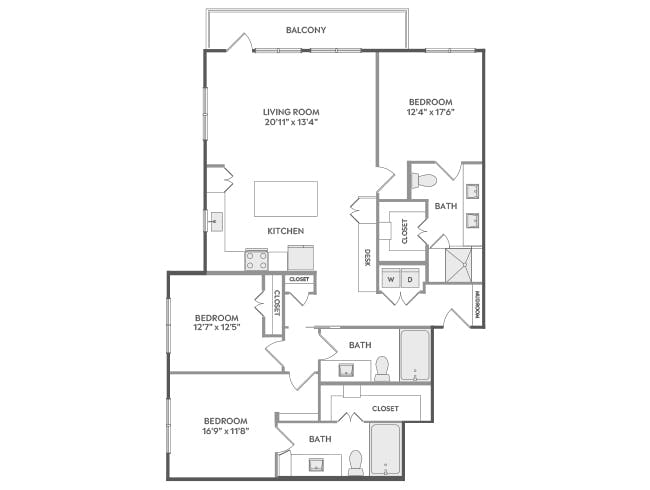 D7a floor plan, 3 Bedroom, 3 Bathroom at AMLI Lakeline apartments