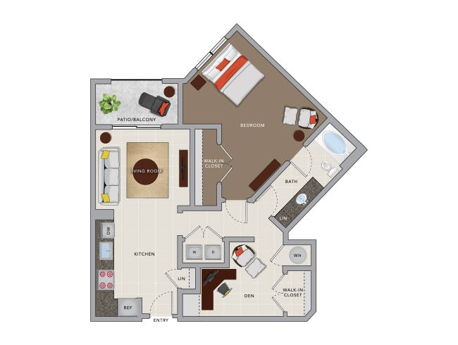 A5aD floor plan, 1 Bedroom, 1 Bathroom, Den/Office at AMLI 8800 apartments