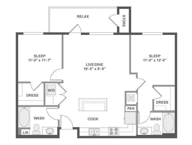 C4a floor plan, 2 Bedroom, 2 Bathroom at AMLI Uptown Orange apartments